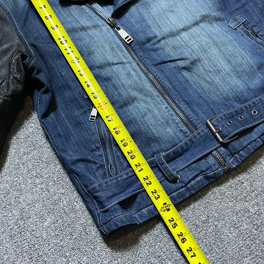 Protocol Motorcycle Jacket XL Blue Denim Black Leather Parish Nation Moto Biker‎